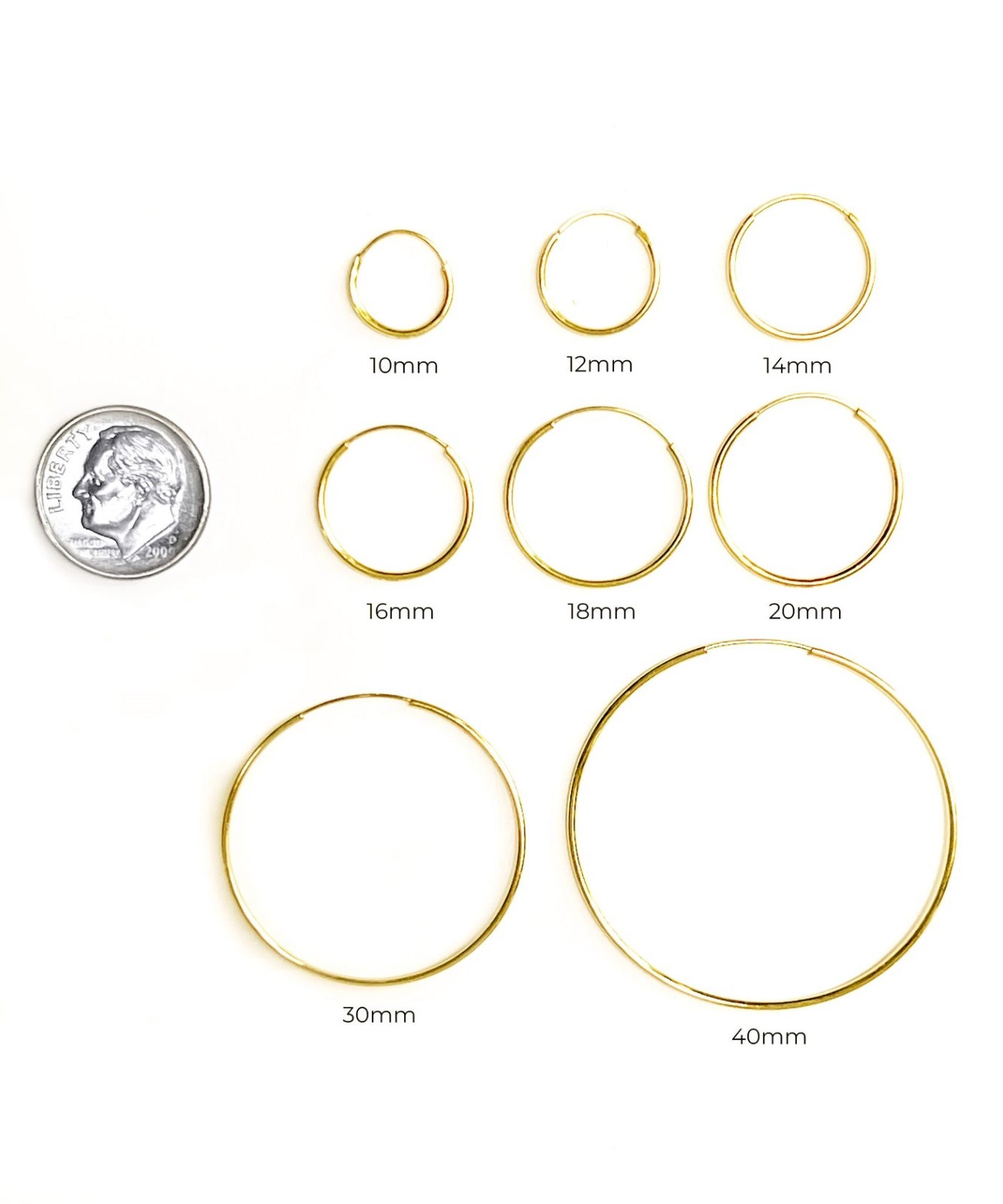 14K Real Solid White Gold Round Endless Hoop Earrings 1mm Tube Hoop – 20mm