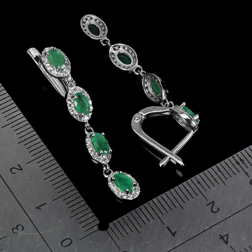 925 Sterling Silver Earrings Oval Emerald 5x3mm Natural Gemstone Jewelry