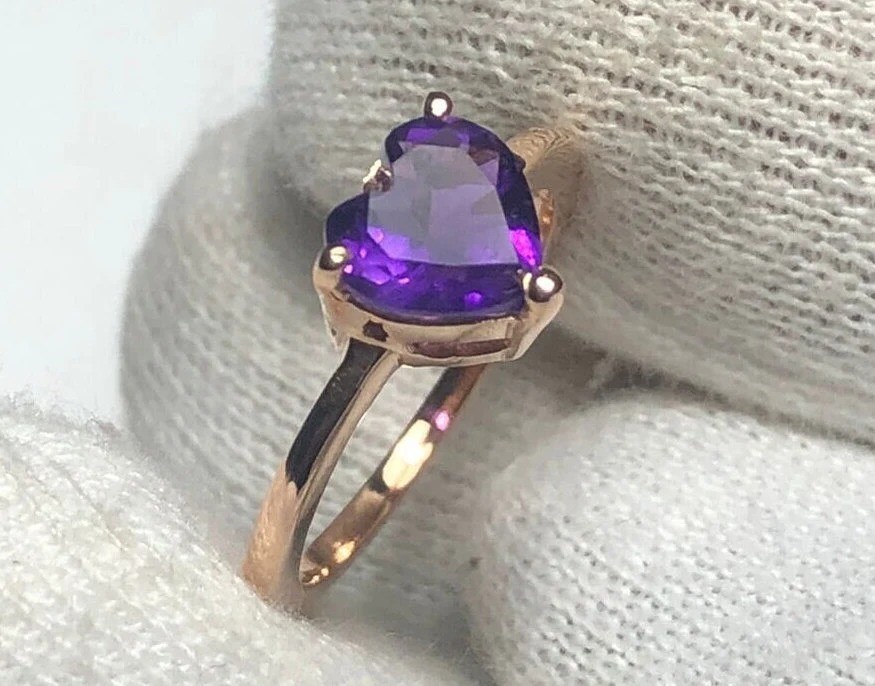Natural Amethyst Heart Ring: Sterling Silver Love Ring