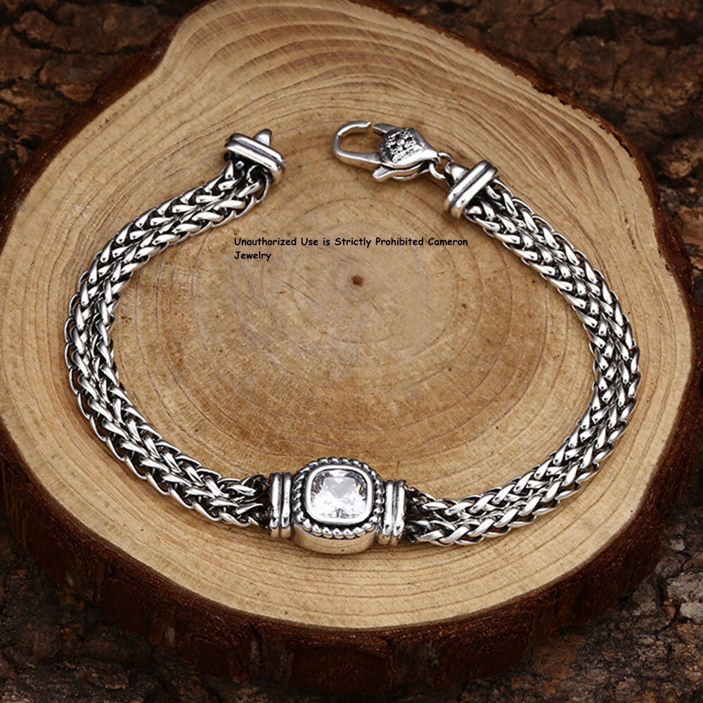 Solid S925 Sterling Silver Chain Square 5mm Wheat Link Bracelet 7.1-7.9inchL