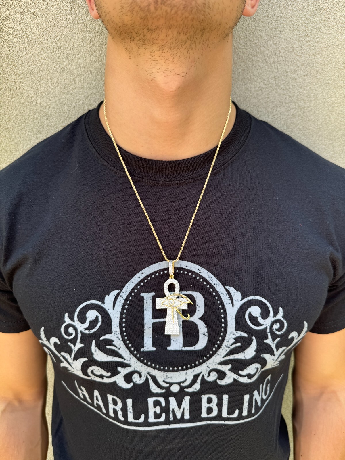 Moissanite Ankh Cross W. Eye Of Horus Pendant – Iced 925 Silver 2″ Mens Necklace
