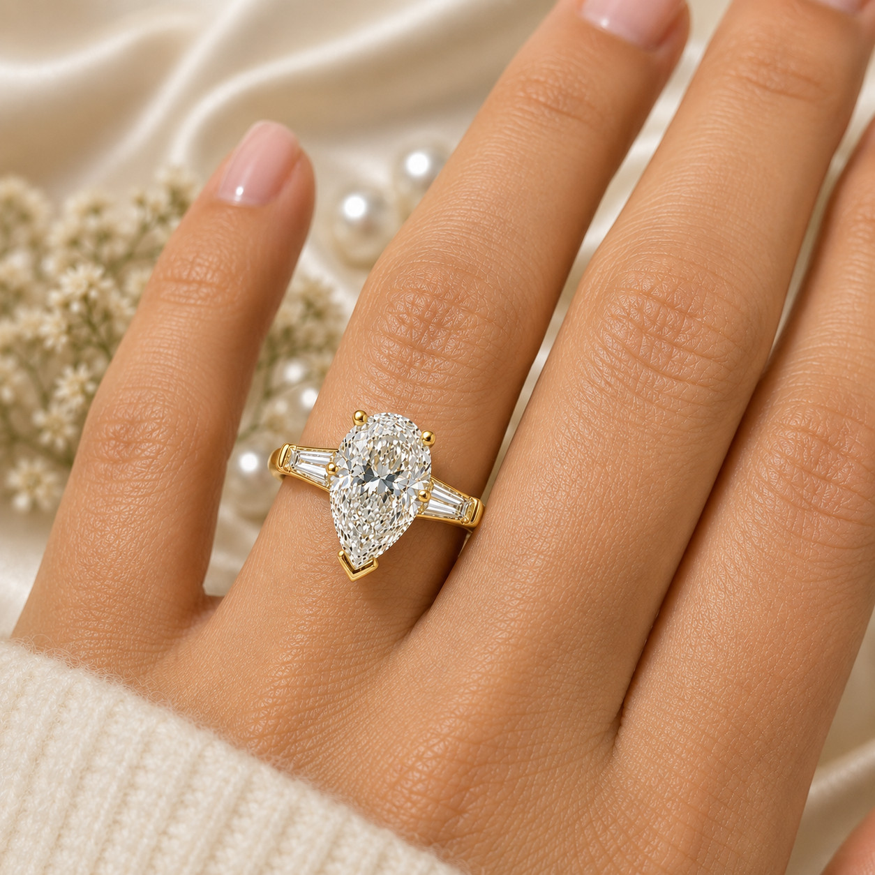 5.80 Ct Pear Cut IGI Certified Lab Grown Diamond Engagement Ring 18k Yellow Gold