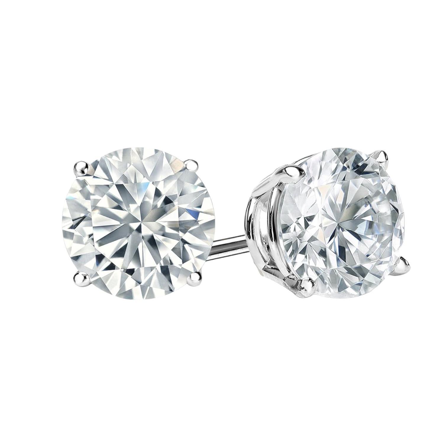 Round Diamond Stud Earrings – 1.45 TCW, 14K White Gold