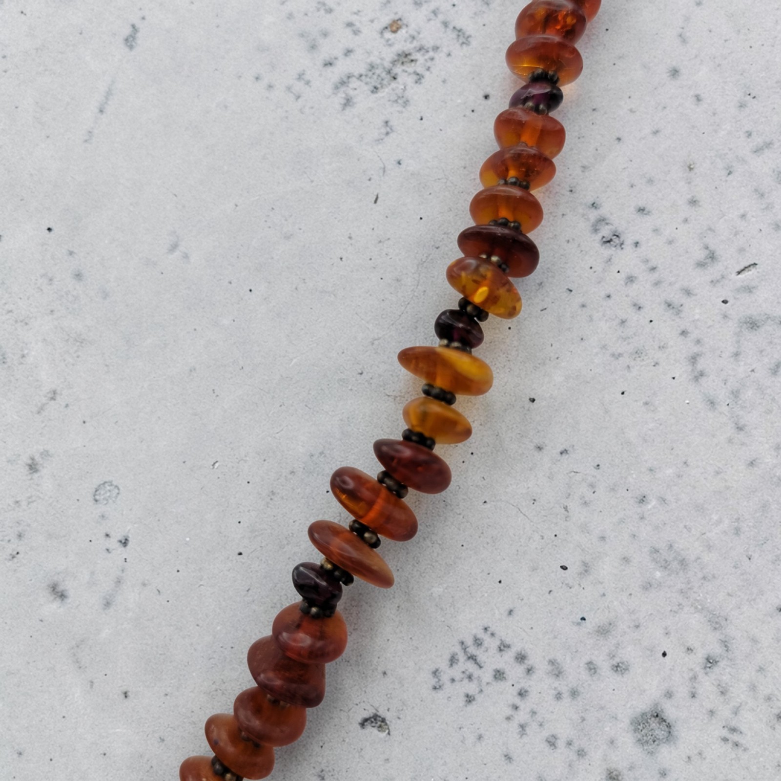 Genuine Amber Amethyst Sterling Silver Wire Wrapped Bead Necklace 19.25″ 28g