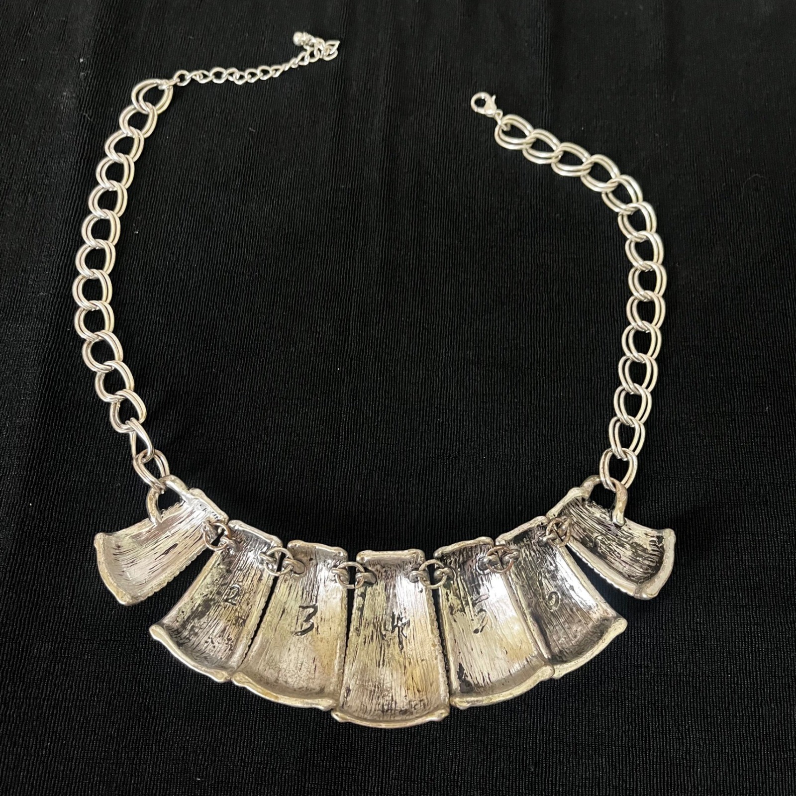 Hammered Silver Statement Bib Necklace 16-19″ Chunky Sculptural Collar