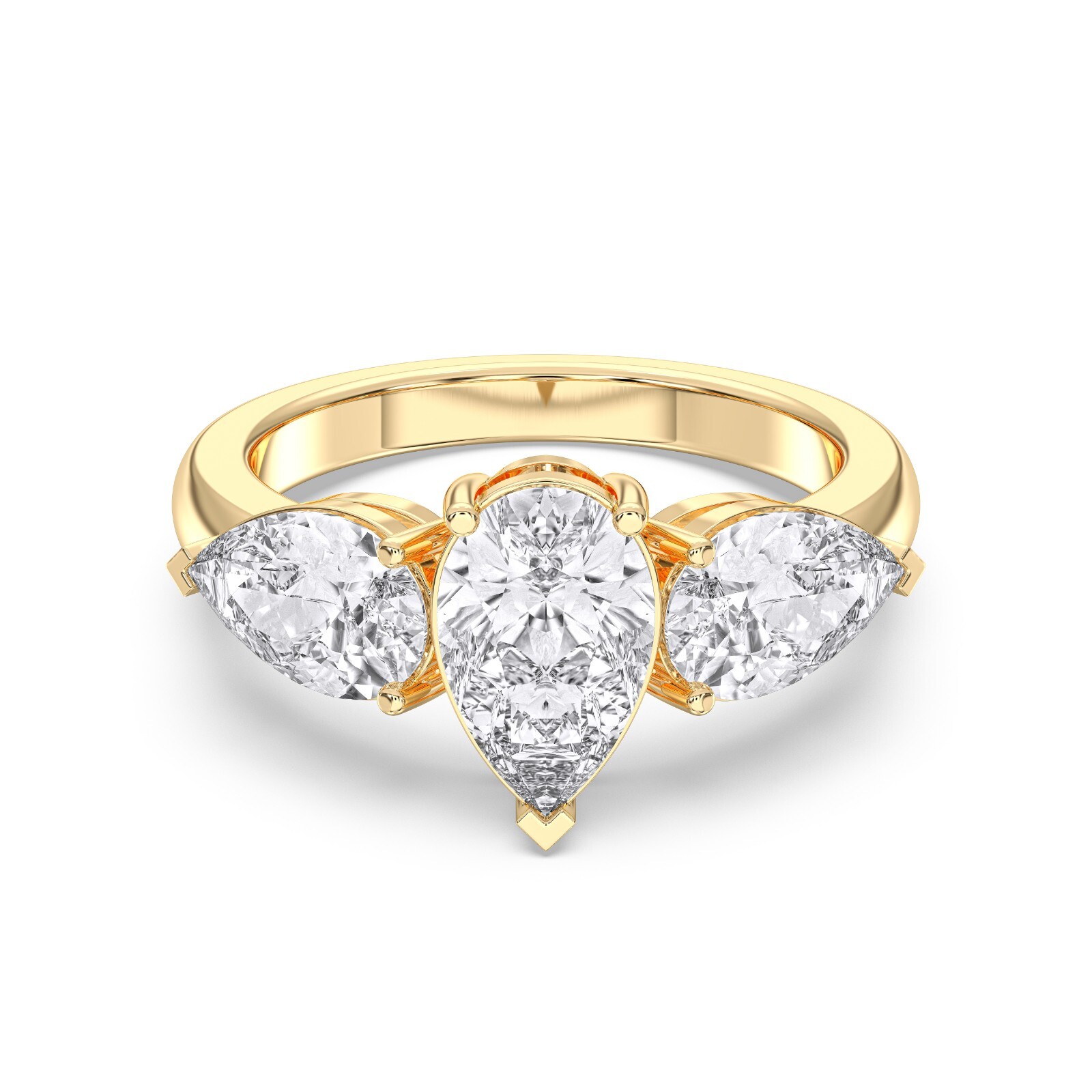3.40 Ct Pear Cut Moissanite 3 Stone Prong Set Engagement Ring in Silver For Her