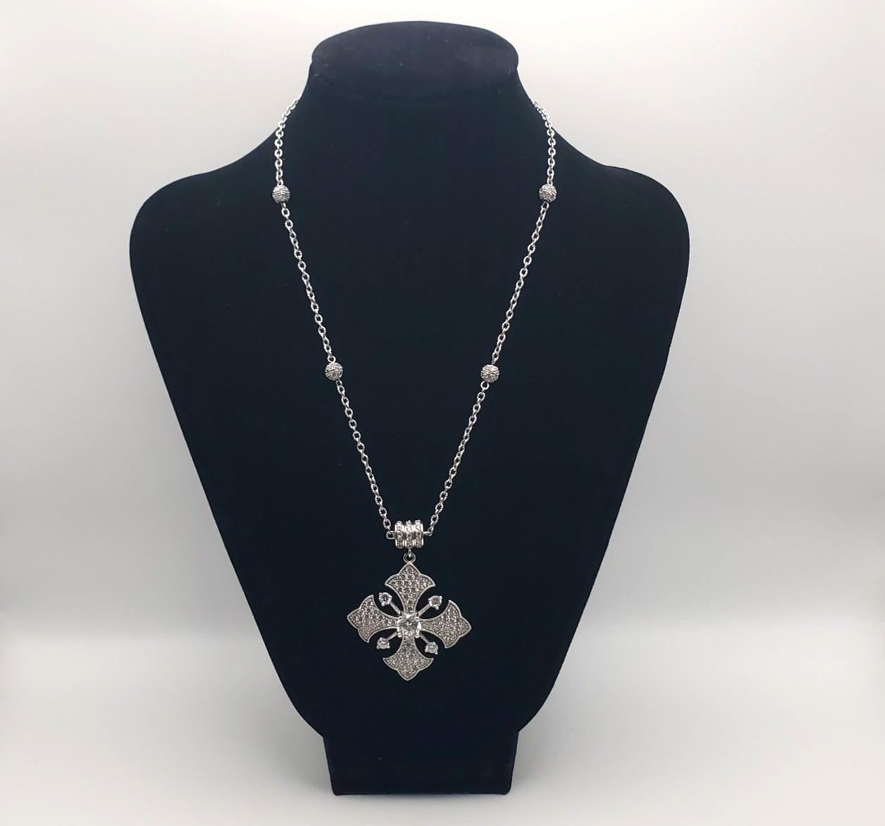 ESPO SIG SNAP Solid Sterling CZ Station Cable Chain 16″ with CZ Snap Cross
