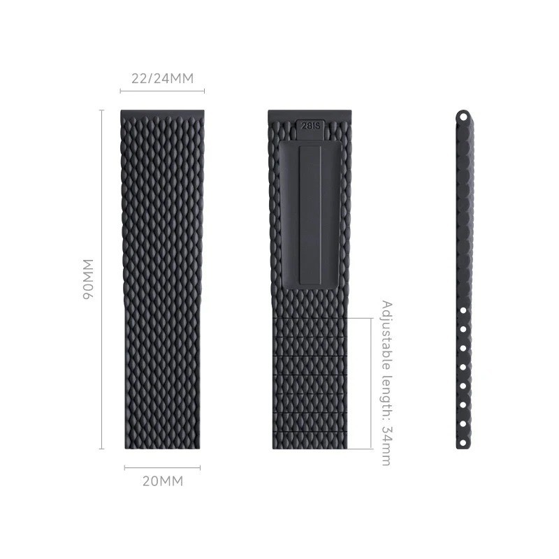 22 24mm Mesh Rubber Watch Strap Fits Breitling Navitimer / Avenger / Superocean
