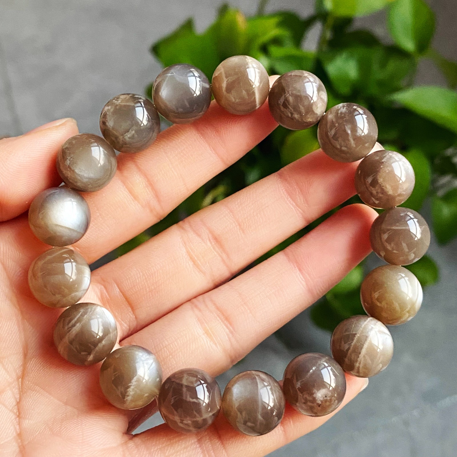 12.8mm Natural Black Sunstone Strong Light Crystal Beads Bracelet 2858