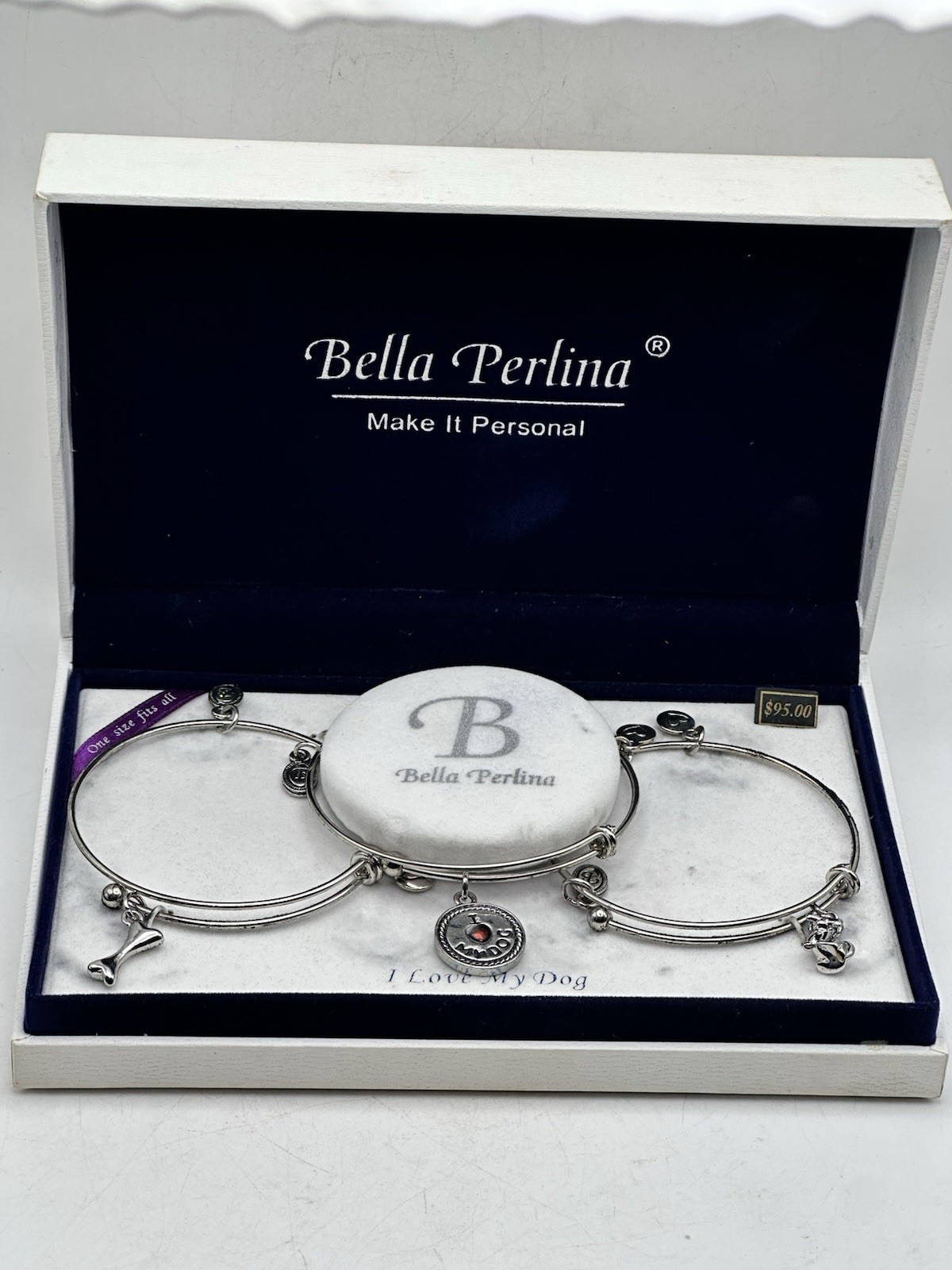 Bella Perlina Charm Bracelet Trio I Love My Dog Series Stainless Steel