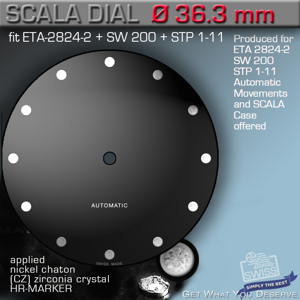DIAL, ETA 2824-2 + SW 200, STP 1-11, Ø 36.3 MM, BLACK, ZIRCONIA APPLIED HRS