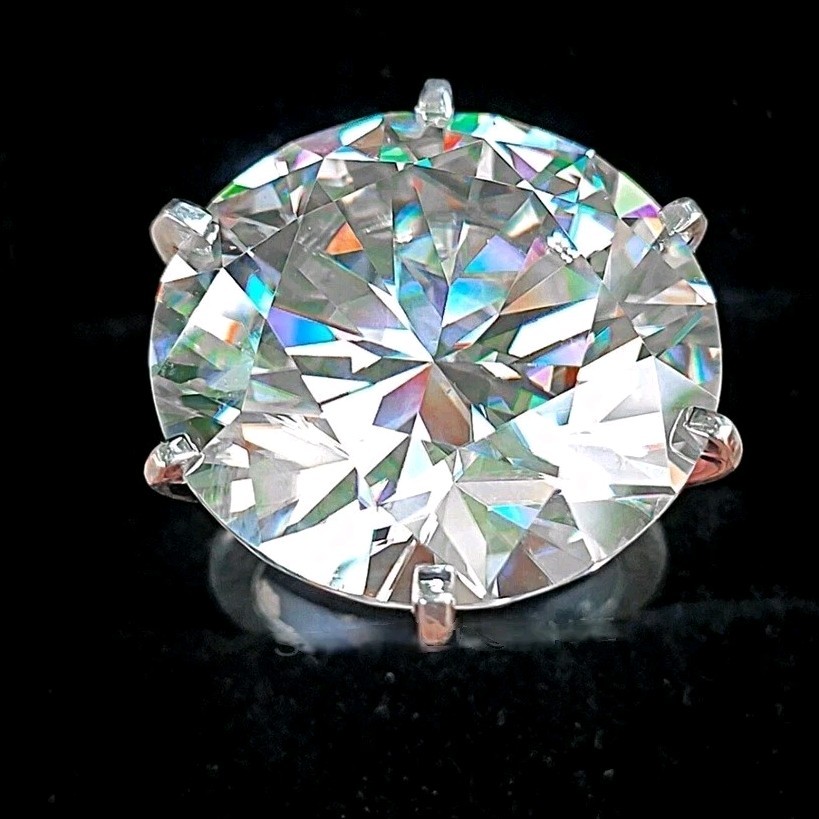 Huge & Rare 120 Ct Certified Treated White Diamond Solitaire Ring In 925 Silver