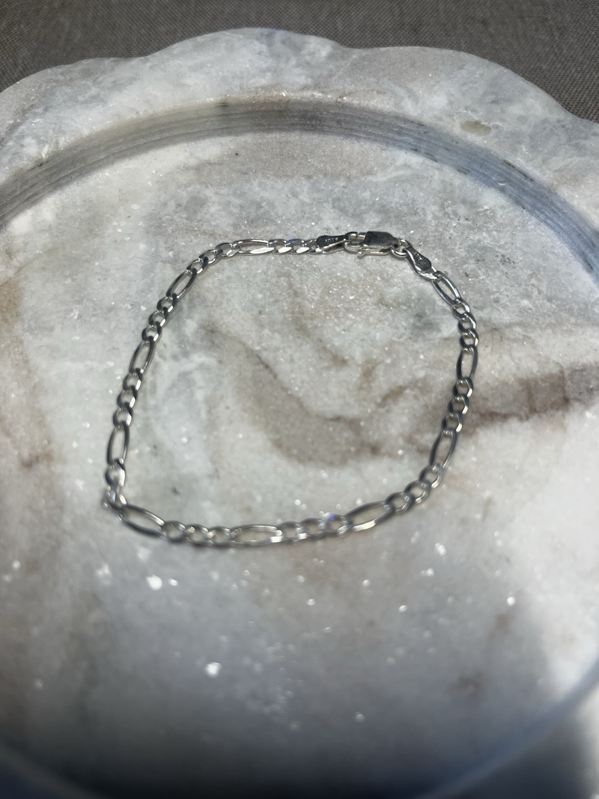 925 Sterling Silver Figaro Chain Bracelet 7 in Lobster Clasp Signed
