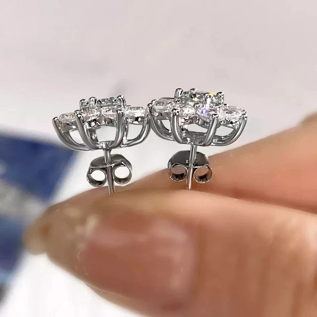 2.00 Ct Round Cut Flower Lab Grown Diamond Stud Earrings 14k White God Plated