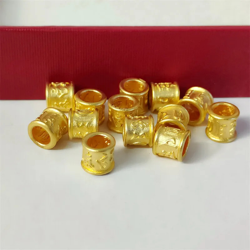 1pcs Pure 24K 999 Yellow Gold 3D 3.5mm Hole Hollow Six Words Tube Bead Pendant