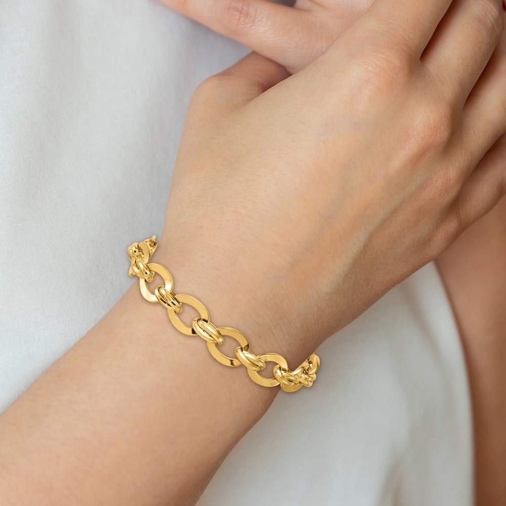 14k Yellow Gold Polished 10.8mm Lightweight Oval Fancy Link Bracelet 7.75″