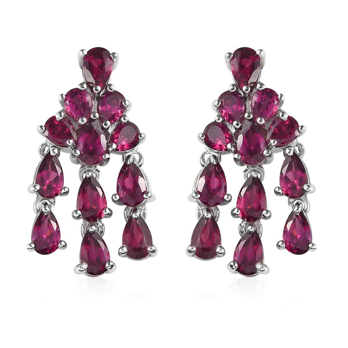 AMAZING!! Rhodolite Chandelier Earrings Platinum Plated Sterling 5.65ctw