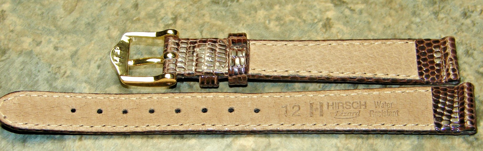 12mm Hirsch Genuine Lizard Leather Stitched Brown Reptile Watch Band,Ladies,NOS