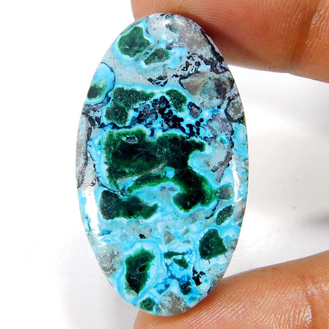 46.35Cts. Oval Cabochon 41 X 23 X 07mm. Chrysocolla Malachite Natural Gemstone