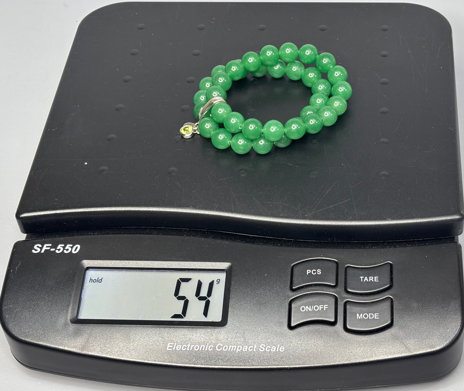 Sterling Silver .925 Aventurine Stone Dual Beaded Stretch Bracelet-Heavy-54g