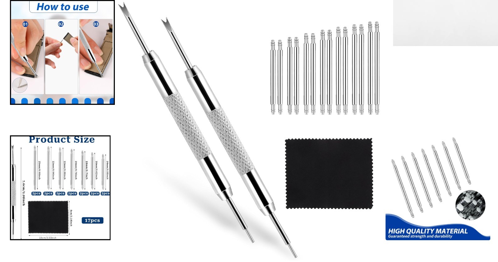 Durable Watch Strap Pins Replacement Set: 14mm to 25mm Length Options Included