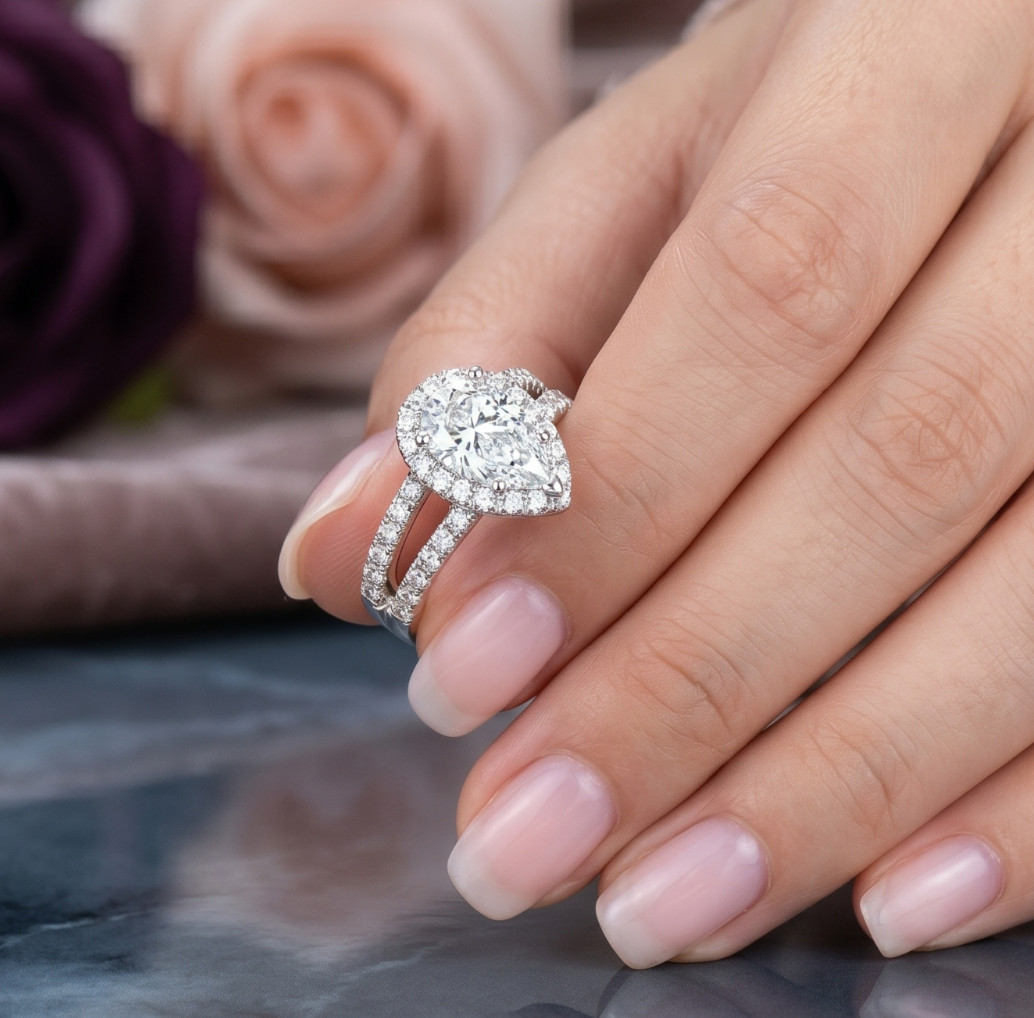 4.60 Ct Certified Pear Shape White Natural Diamond Ring VVS1 White Gold Finish