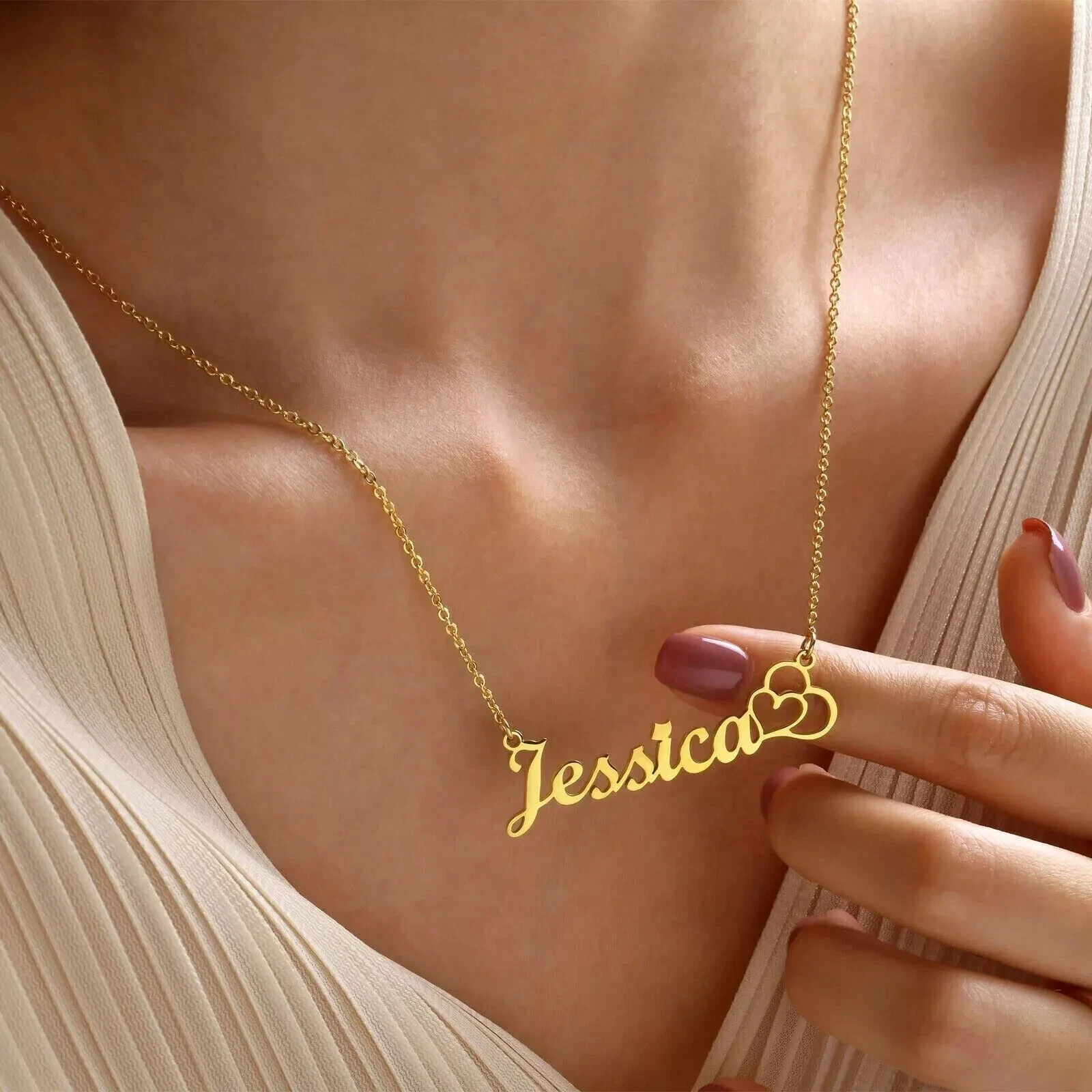 Personalized Name Custom Letter Pendant 18″ Necklace Gift 14K Yellow Gold Plated