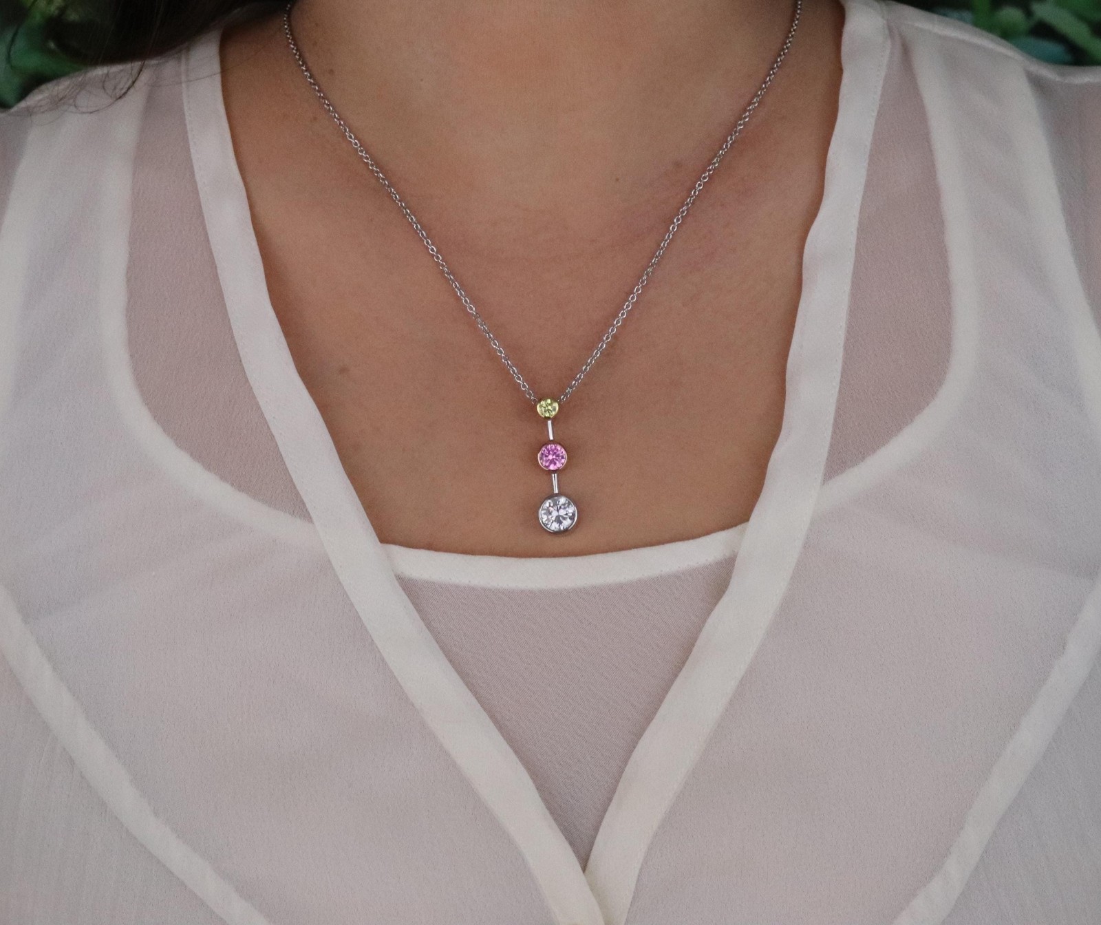 Pendant Only Sterling Silver Yellow, Pink, White Cubic Zirconia Three Stone