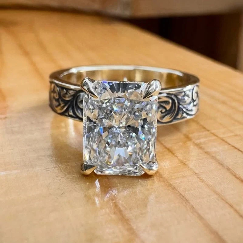3.49CT Radiant Moissanite Vintage Inspired ngagement Ring 14k White Gold Plated