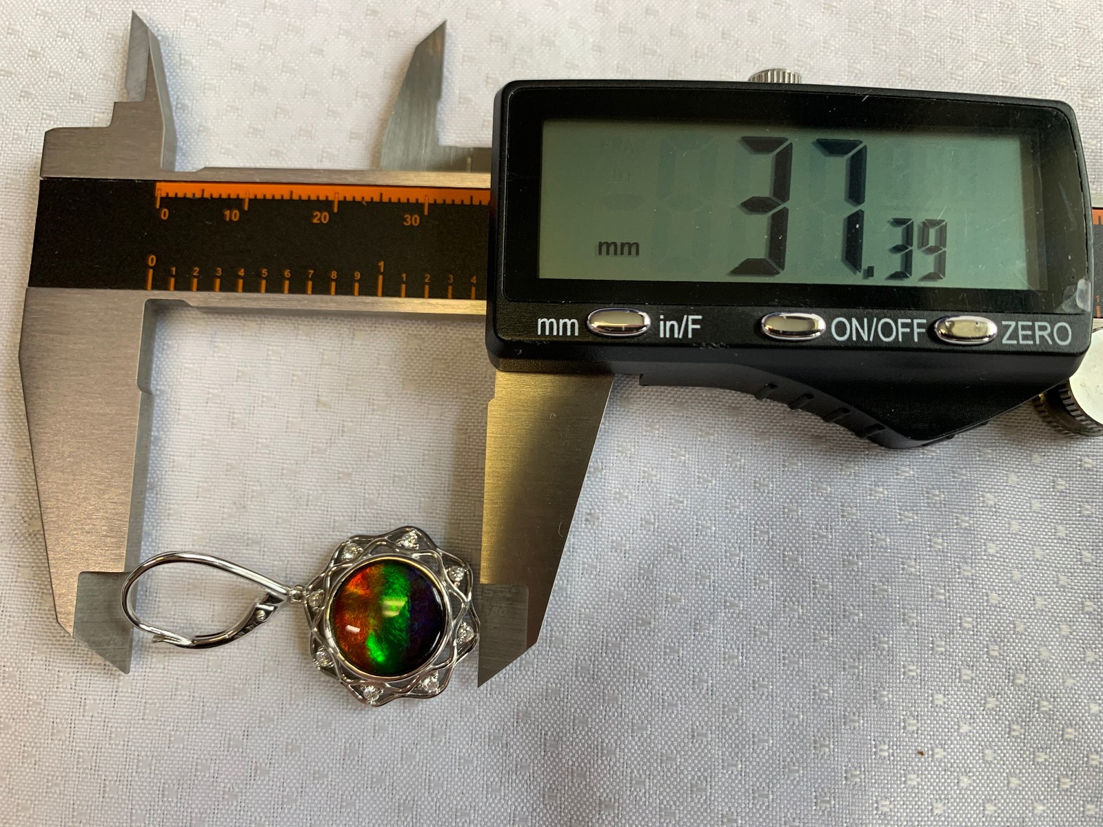 14K White Gold Iridescent Ammolite Earrings 9.54g Jewelry Clear Stones *READ*