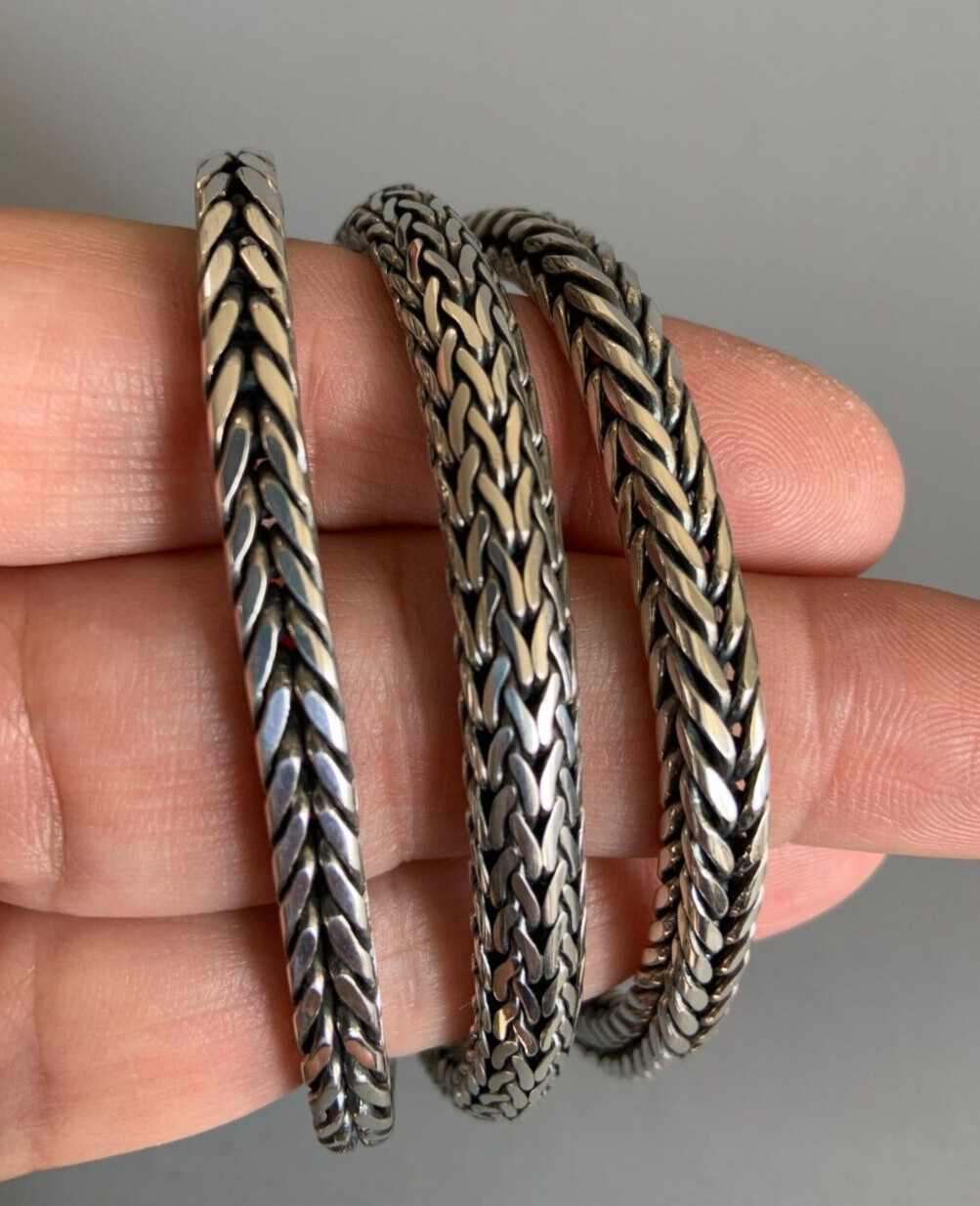 Sterling Silver 3-Strand Bali Style Foxtail Weave Woven 8″ Bracelet UNISEX 108g