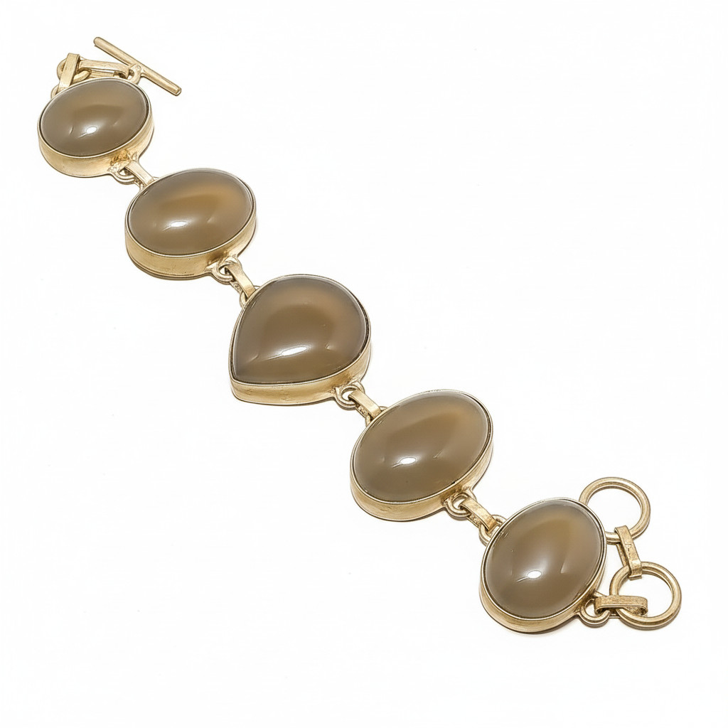 Attractive Agate Gemstone Chain Bracelet 925 Sterling Silver For Women