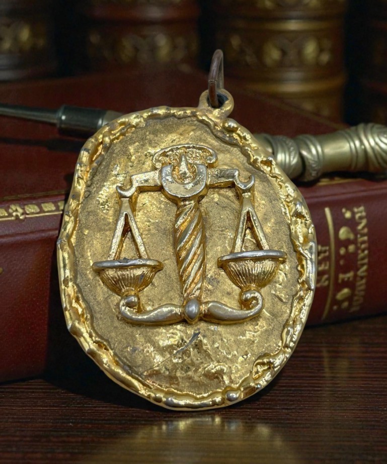 VTG Signed ART Gold tone Libra Zodiac Sign pendant