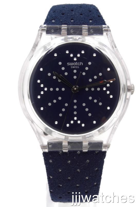 New Swatch Swiss Originals FLOCON Navy Blue Fabric Strap Watch 34mm GE262 $80