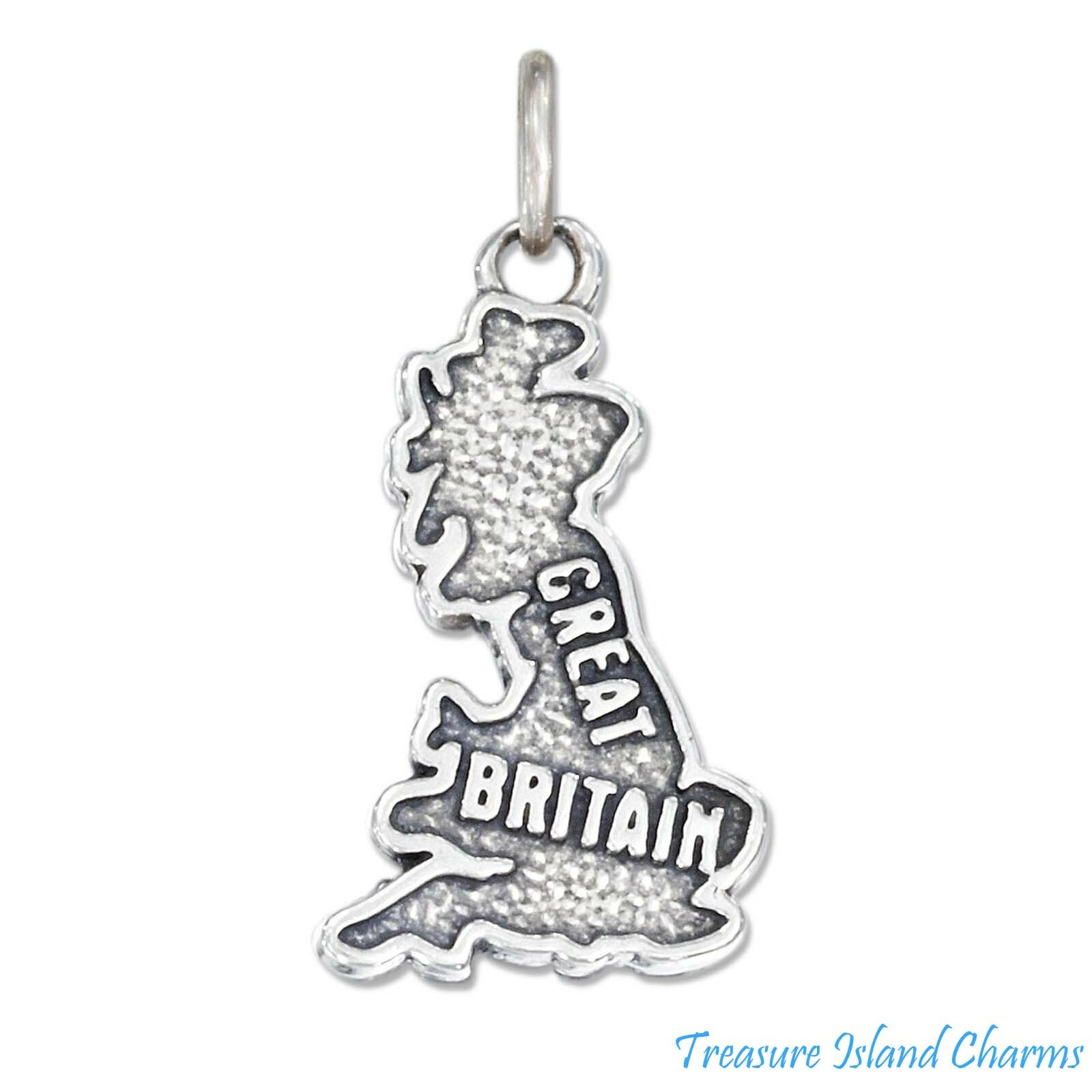 Great Britain United Kingdom Map UK London 925 Sterling Silver Charm Pendant