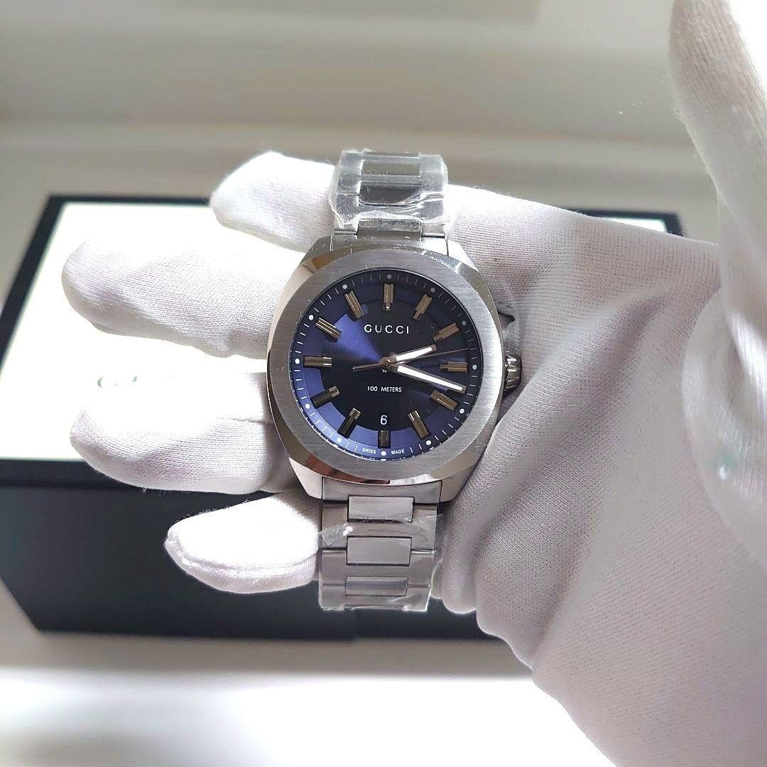 Gucci GG2570 Quartz Watch YA142303 41mm Blue Dial Date 100m Water Resistant