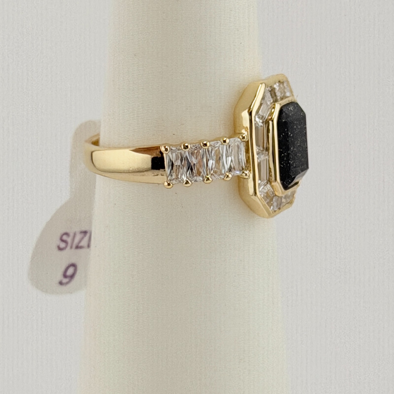 Bomb Party Ring Sz 7 “Nocturnal Habit” Black Onyx Sandstone on Yellow Gold