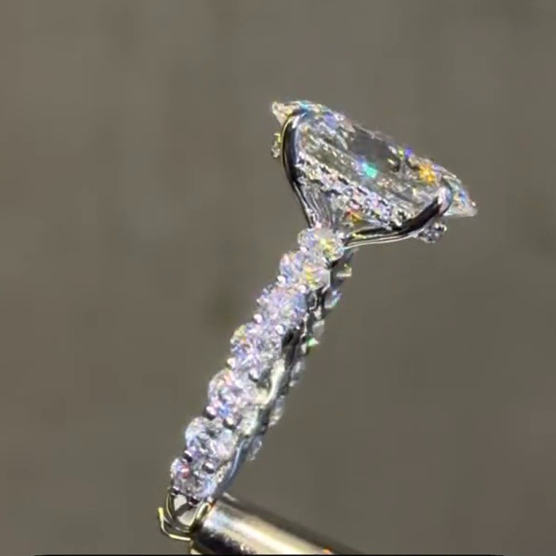 3.80 TCW Oval Cut Moissanite Hidden Halo Engagement Ring 14k White Gold Plated