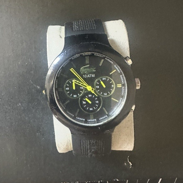 Lacoste Men’s Quartz Chronograph Analog Watch Black Case Rubber Strap 100m