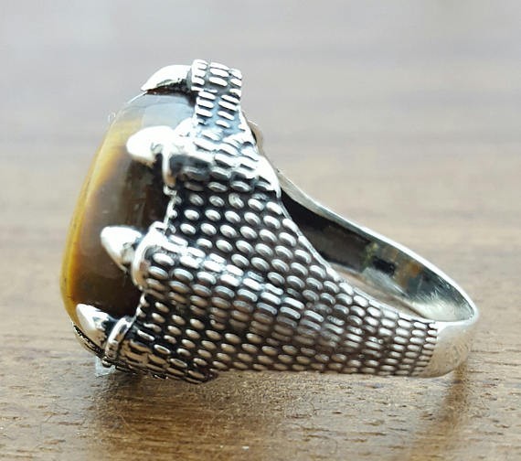Solid 925 Sterling Silver Natural Tiger’s Eye Oval Gemstone Men’s Unisex Ring