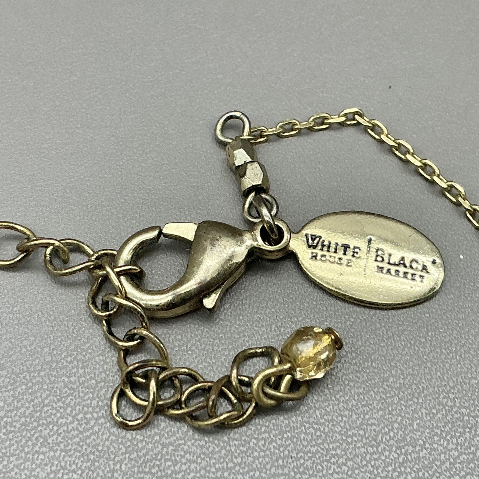 White House Black Market Necklace Gold Tone Y Drop Teardrop Pendant Brown Beads