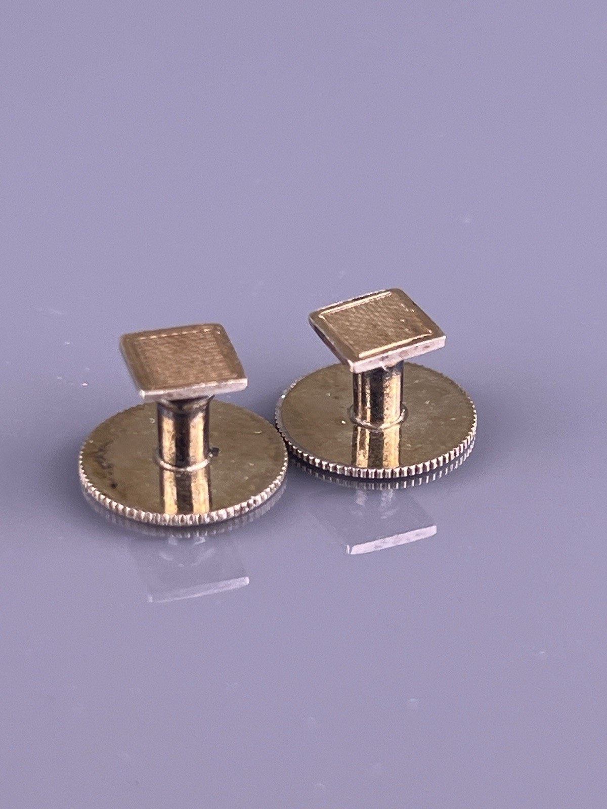 Square 9ct Gold Plate Sterling Silver Tuxedo Shirt Dress Studs Textured 1/4″ VTG