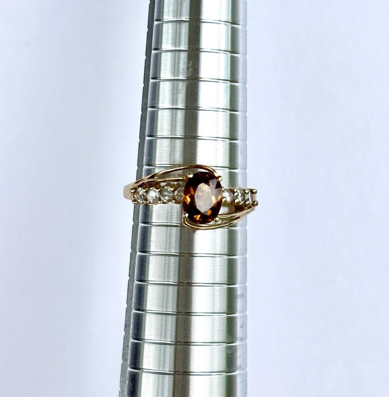 Beautiful Citrine & Diamond Ring in 10k Solid Gold, Size 9.5, Signed ISG