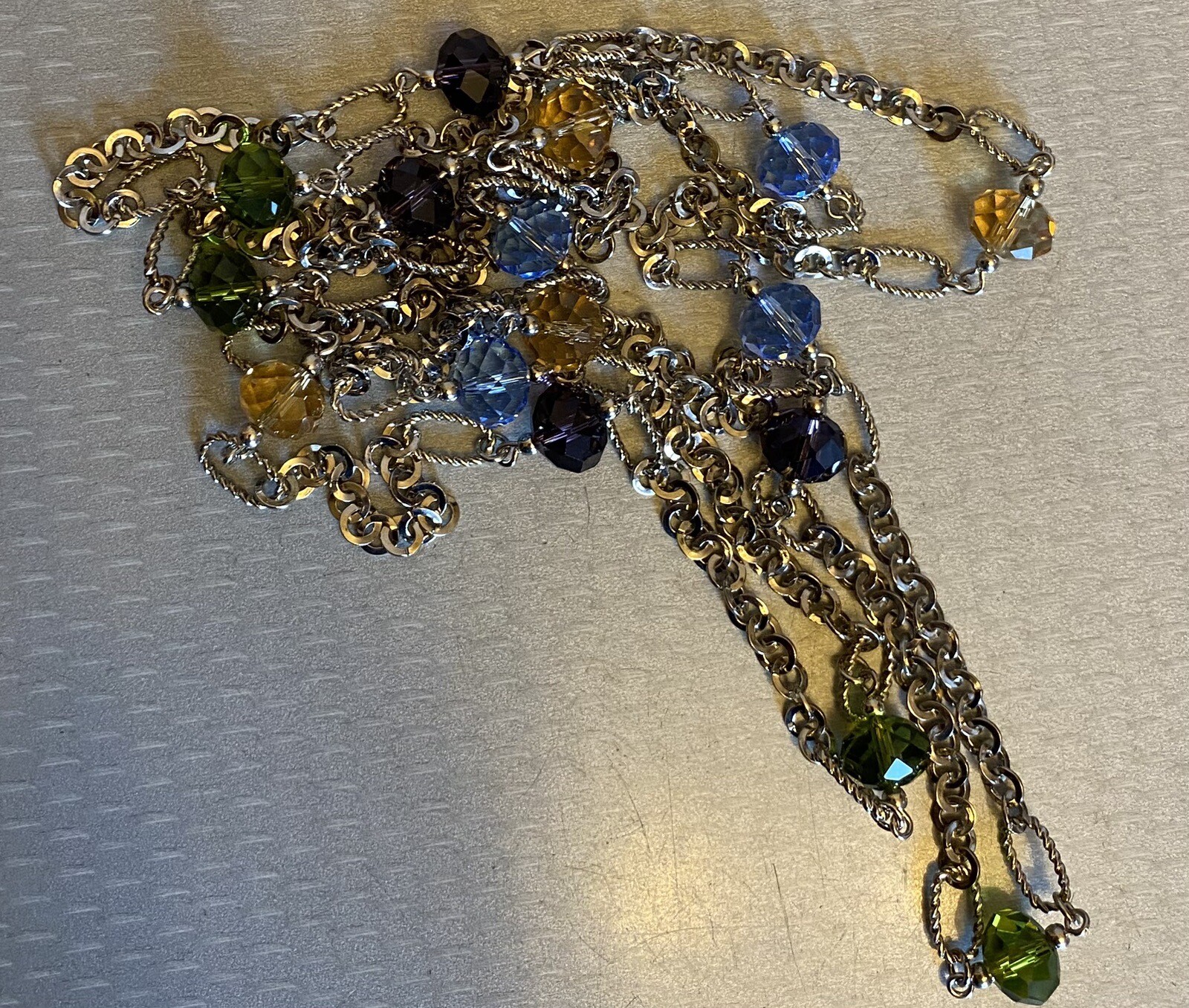 Vintage Stationed Multicolor Crystal Bead Sautoir Necklace Endless Chain 62″