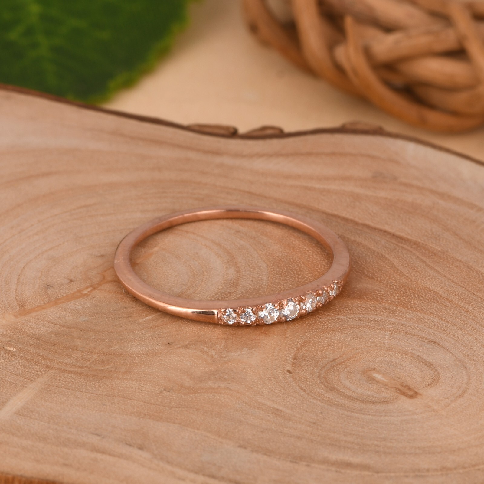 Pure 14k Rose Gold Band Ring With VSSI Certified Diamond Engagement Ring For Her