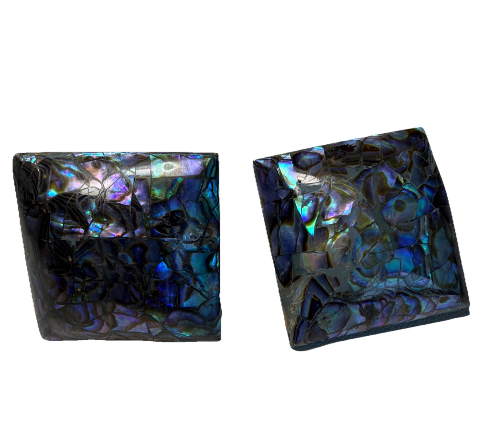 Vintage Square Shape Blue Earrings- Pierced- Measure 1.25 X 1.25 In- Silver Tone