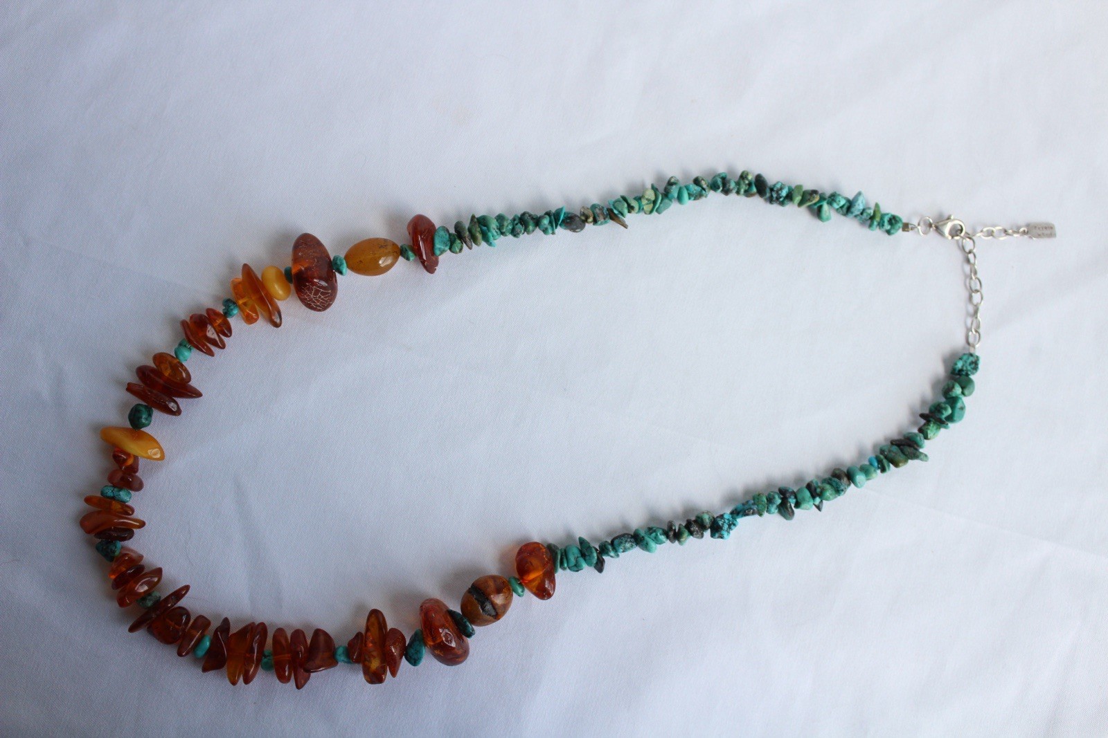 Signed Peyote Bird Sterling Silver Genuine Amber Turquoise Beads Necklace 21.5”
