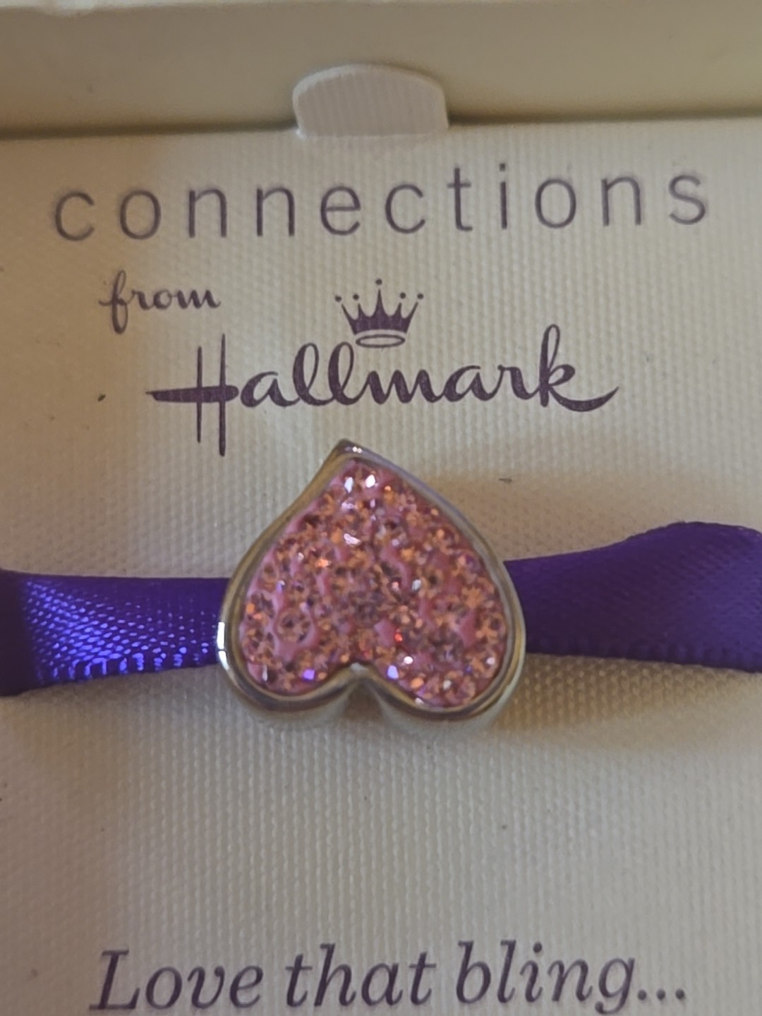 Connections from Hallmark Stainless Steel Pink Rhinestone Pave Heart Charm – NIB