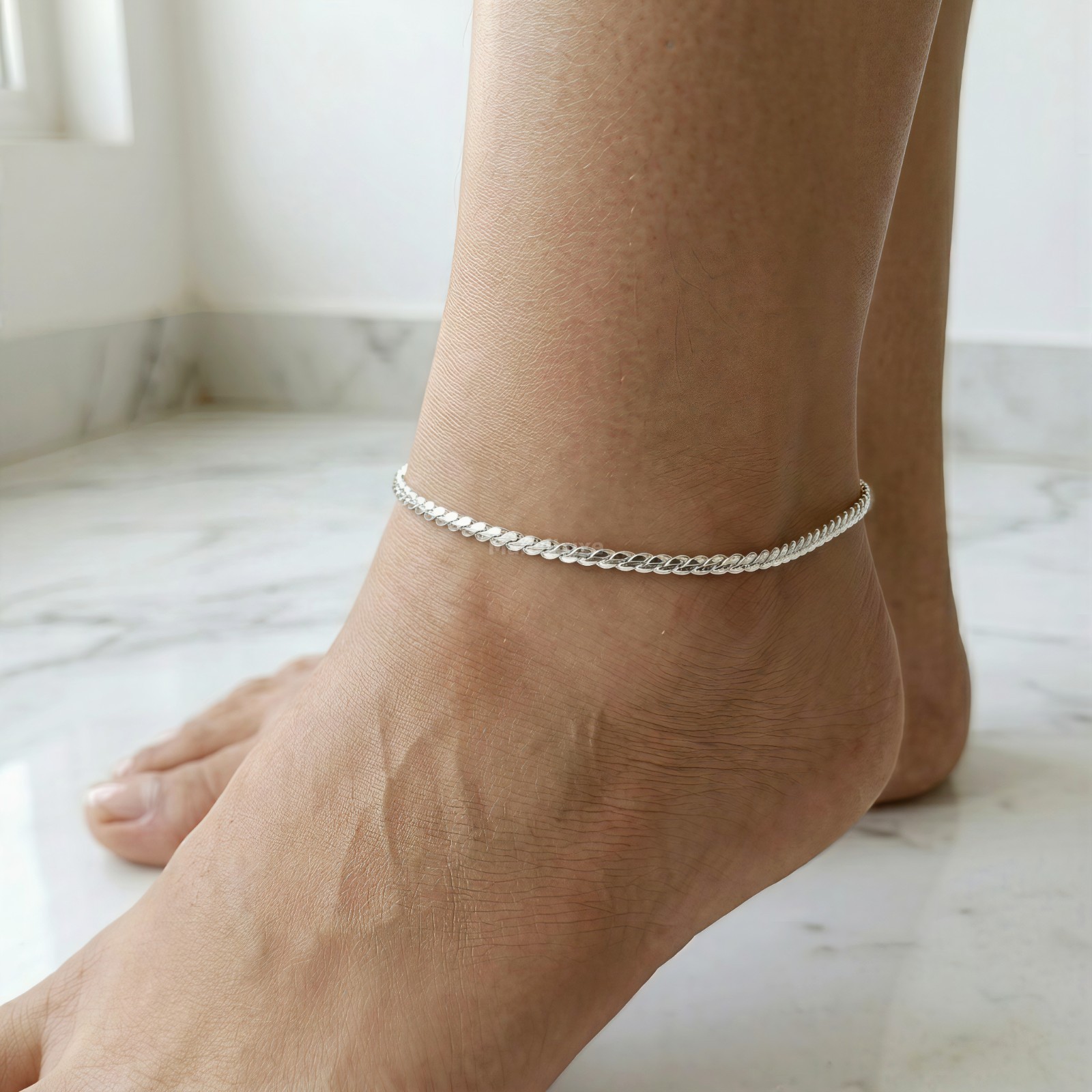 8″ Silver Bonded Twisted Rope Chain for Men & Women | Classic Silver Anklet