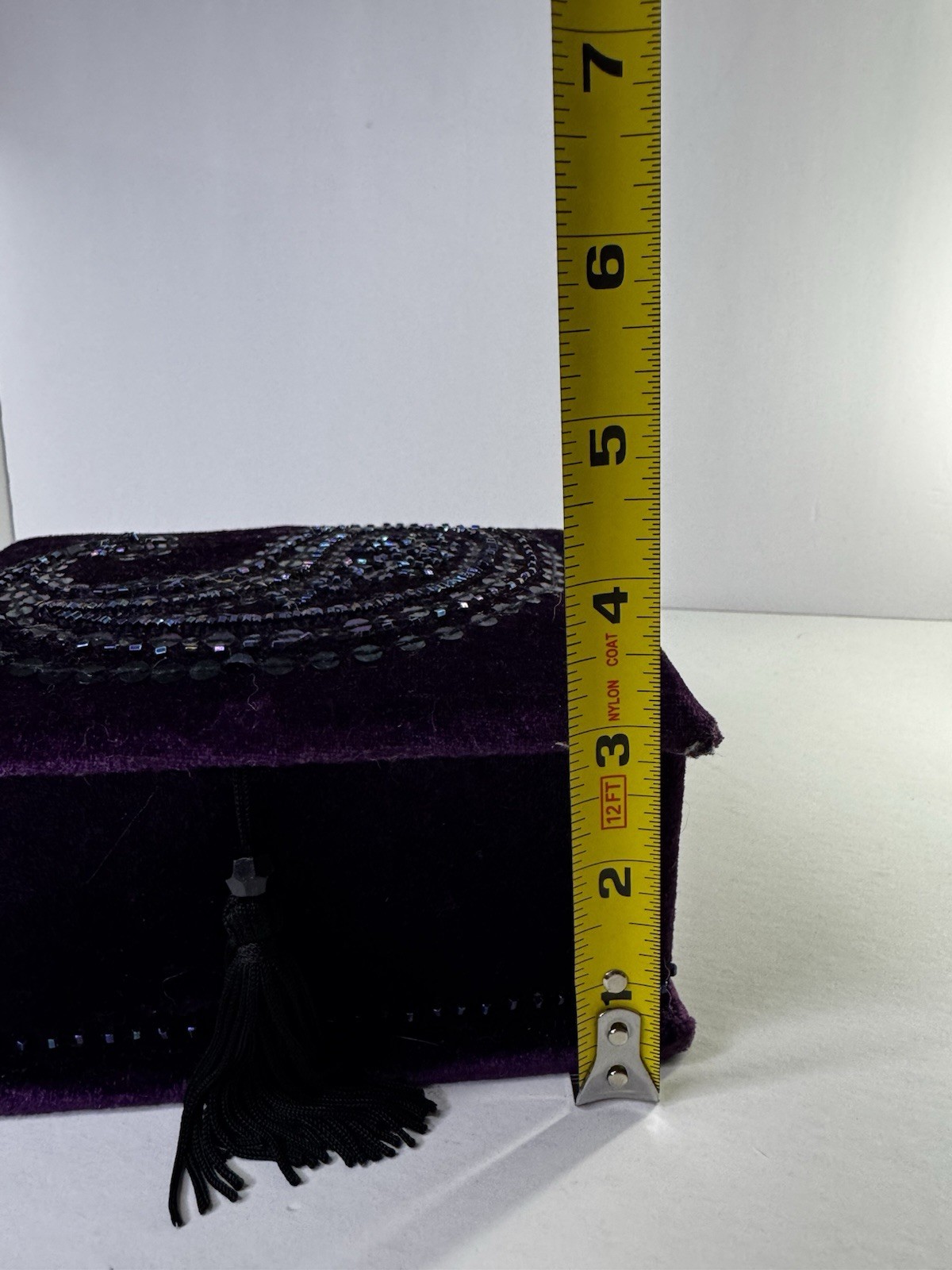 Vintage Purple Velvet Jewelry Box Mirror Drawer Ring Organizer Beaded Decor